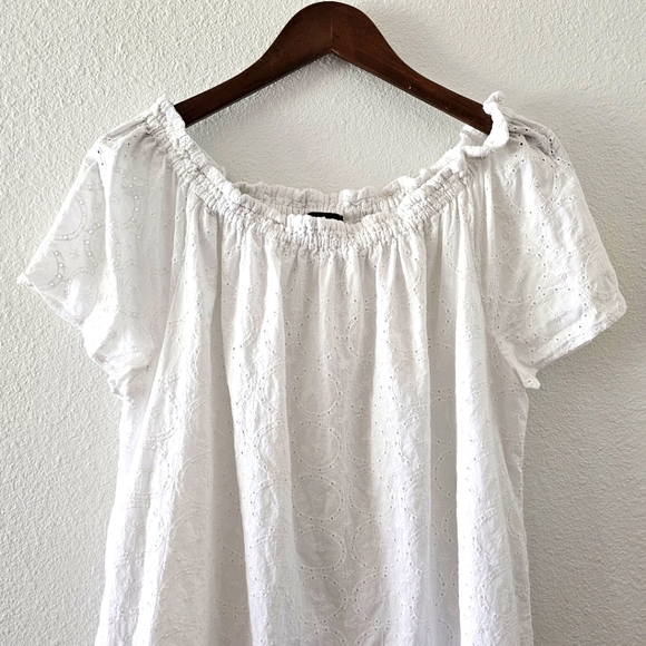 Ellos white eyelet dress size 16 off shoulder shift style lined summer spring - Picture 2 of 9